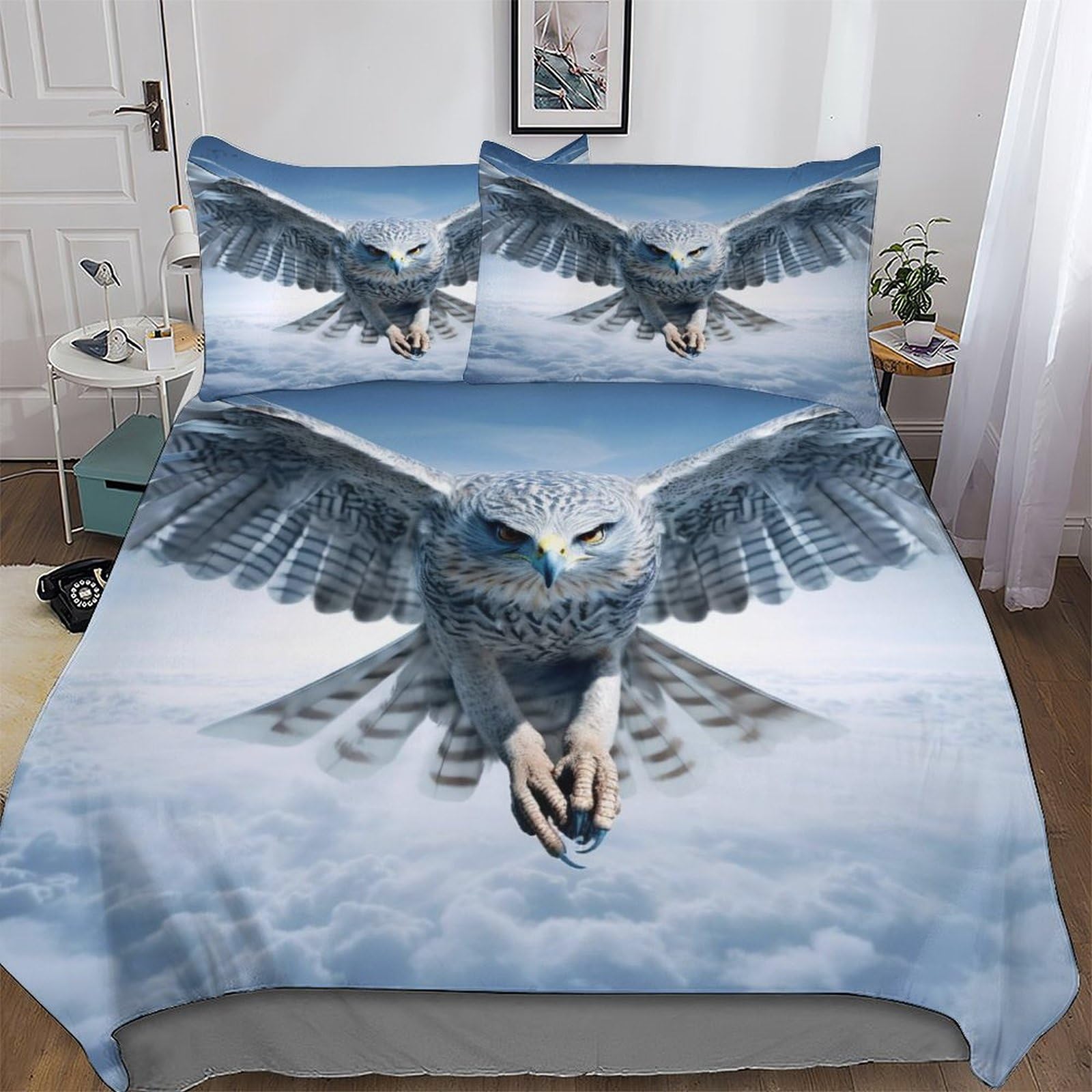 Parure de lit king 220x240cm housse de couette hibou douce pour un sommeil réparateur