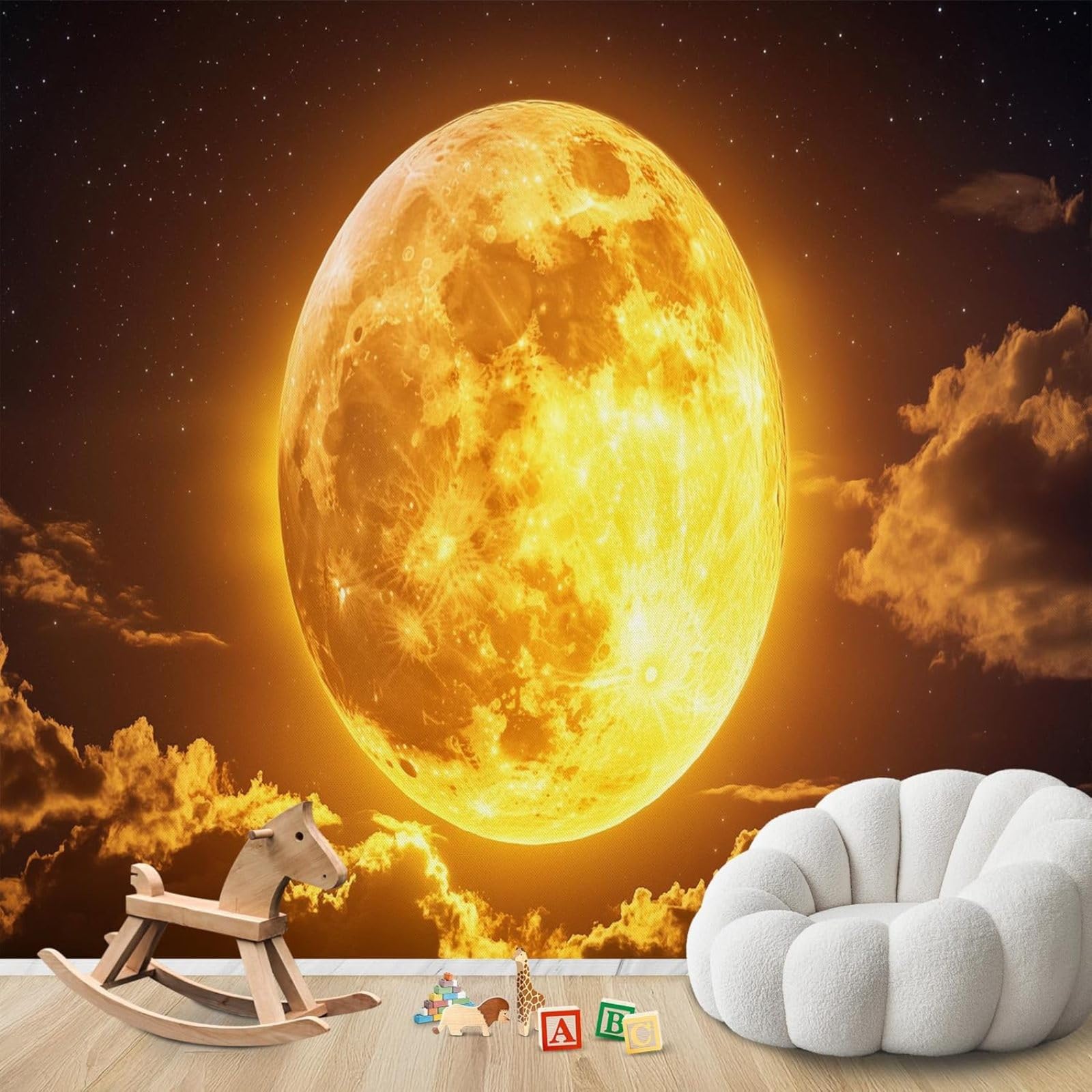 hgjdjhnf Photo Wallpaper Moon Gold Full Moon Non-Woven ModernLiving Room Bedroom Children's RoomDecoration Motif Wallpaper,300cmx210cmSticker - Background- Painting - Poster