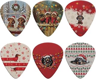 Dolyues Christmas Dachshund Electric Guitar Picks 6 Pack Guitar Picks for Electric Guitar/Acoustic Guitar Set 0.96mm Thickness Guitar Plectrums for Beginners Guitar Player Xmas Gifts