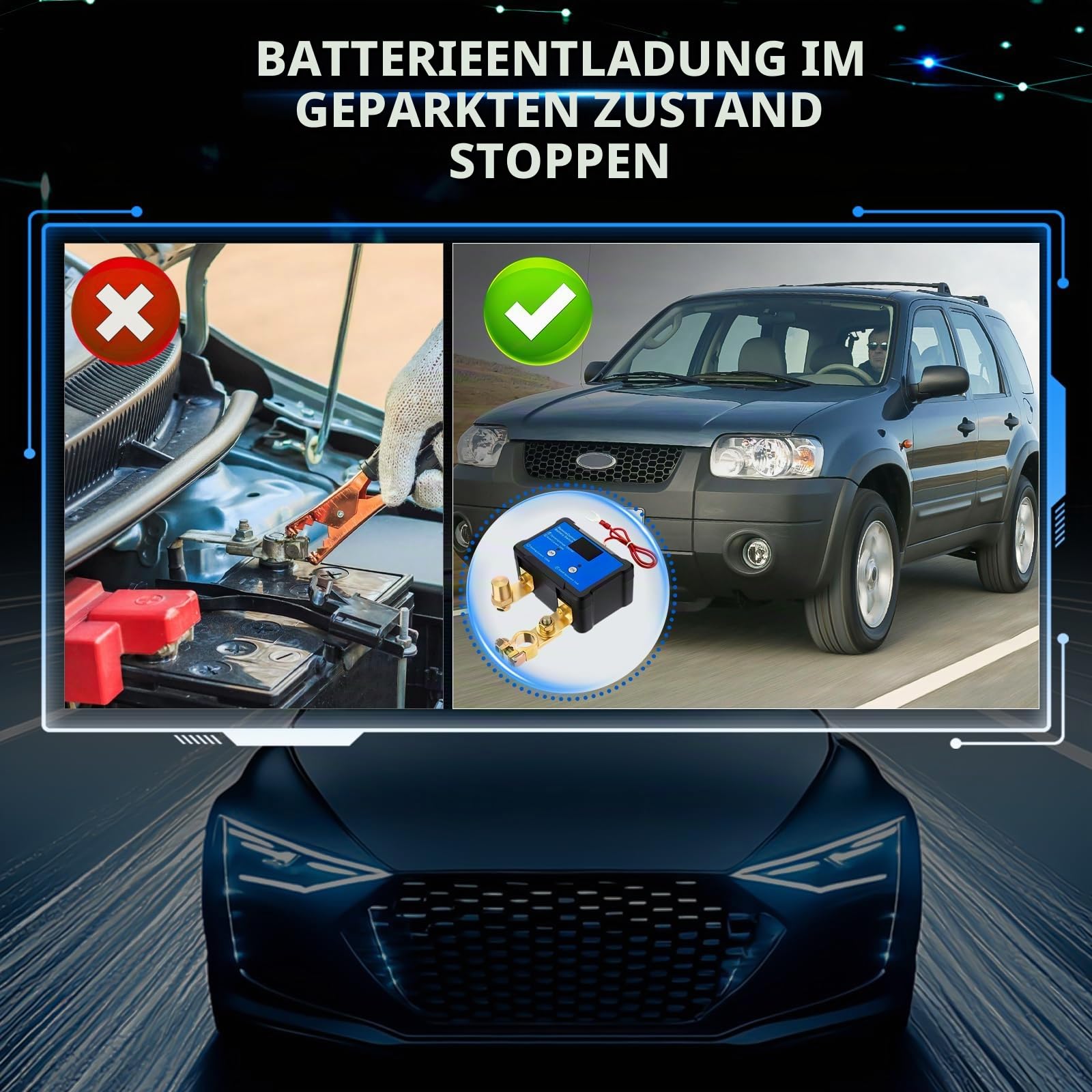 GEARMONSTER Drahtloser Ferngesteuerter Batterietrennschalter, 12V 240A, mit Led-Spannungsanzeige, App-gesteuert, Anti-Diebstahl, Batterie Kill Switch für Auto, Wohnmobil, ATV, LKW, Marine, Blau | Fernbedienung, Batterie Kill Switch, Bluetooth, Anti Diebst