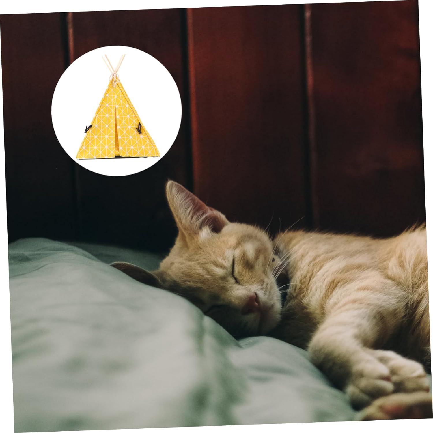 1pc Detachable Triangle Pet Tent House for Cats and Small Dogs Canvas Design Comfortable Warm Bed Removable Cover for Indoor Outdoor Use Yellow Checkered
