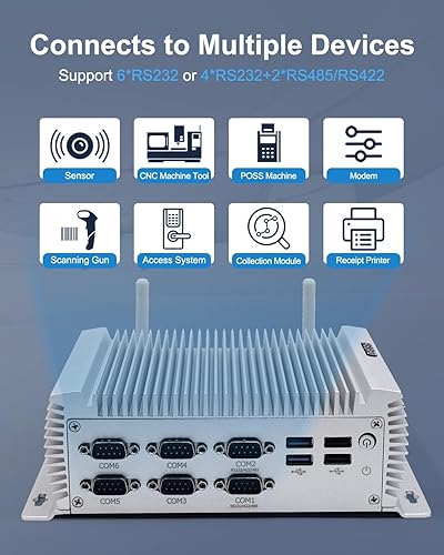 Vista 6 de Mini PC industrial Win 10 Pro sin ventilador Core i7 4500U, 8 GB RAM 256 GB SSD, Gigabit Ethernet, HD VGA Dual Displays, 6 RS232 COM, 4 USB3.0, 4