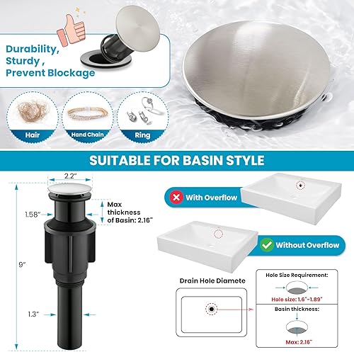 Miniatura 4 de gotonovo Grifo de Baño Alto Tipo Cascada de Una Sola Manija Grifos de Baño para Lavabo de 1 Agujero Grifo de Lavabo de Acero Inoxidable Tipo Vessel