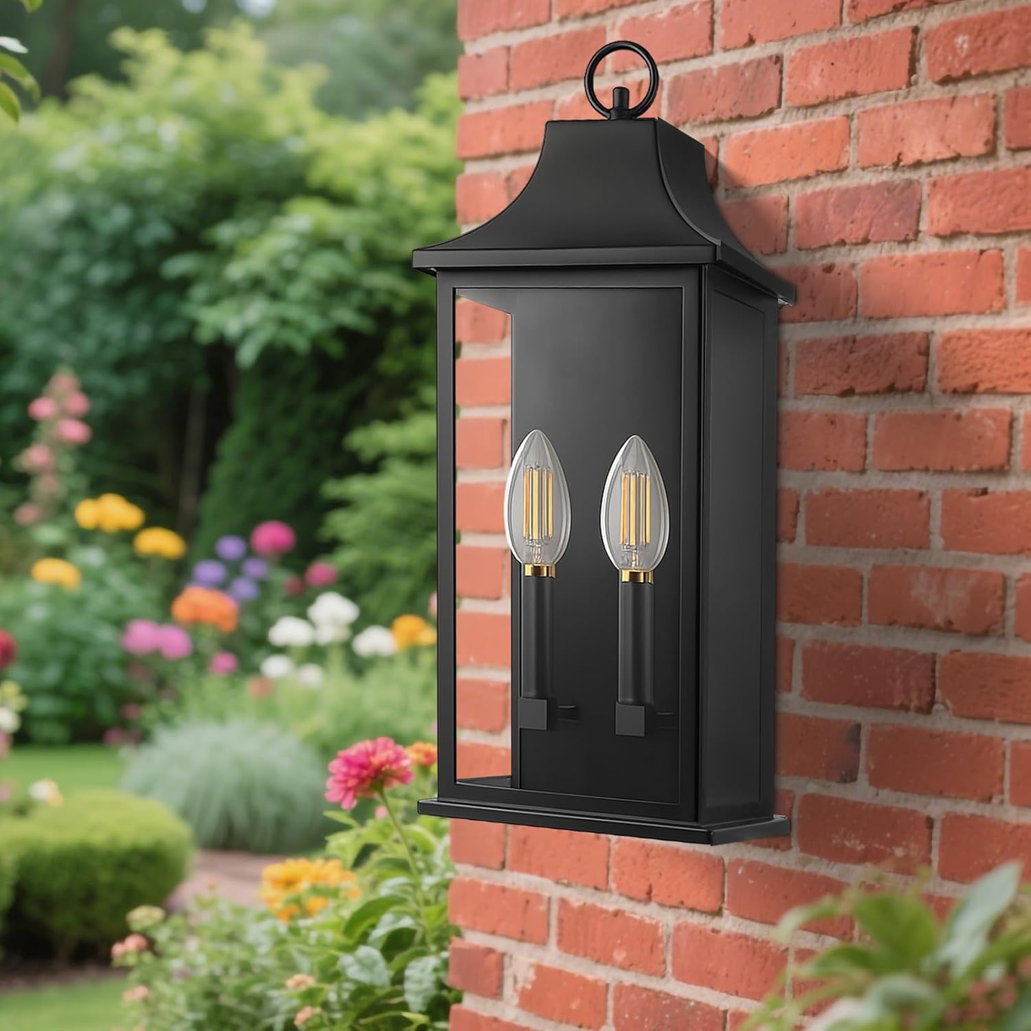 Dusk to Dawn Outdoor Lighting, Black Exterior Lighting Fixtures, 20.6’’ Outdoor Wall Sconce, IP65 Waterproof, Weather-Resistant, Outside Lights for House, Porch, Garage – E12 Bulbs Not Included