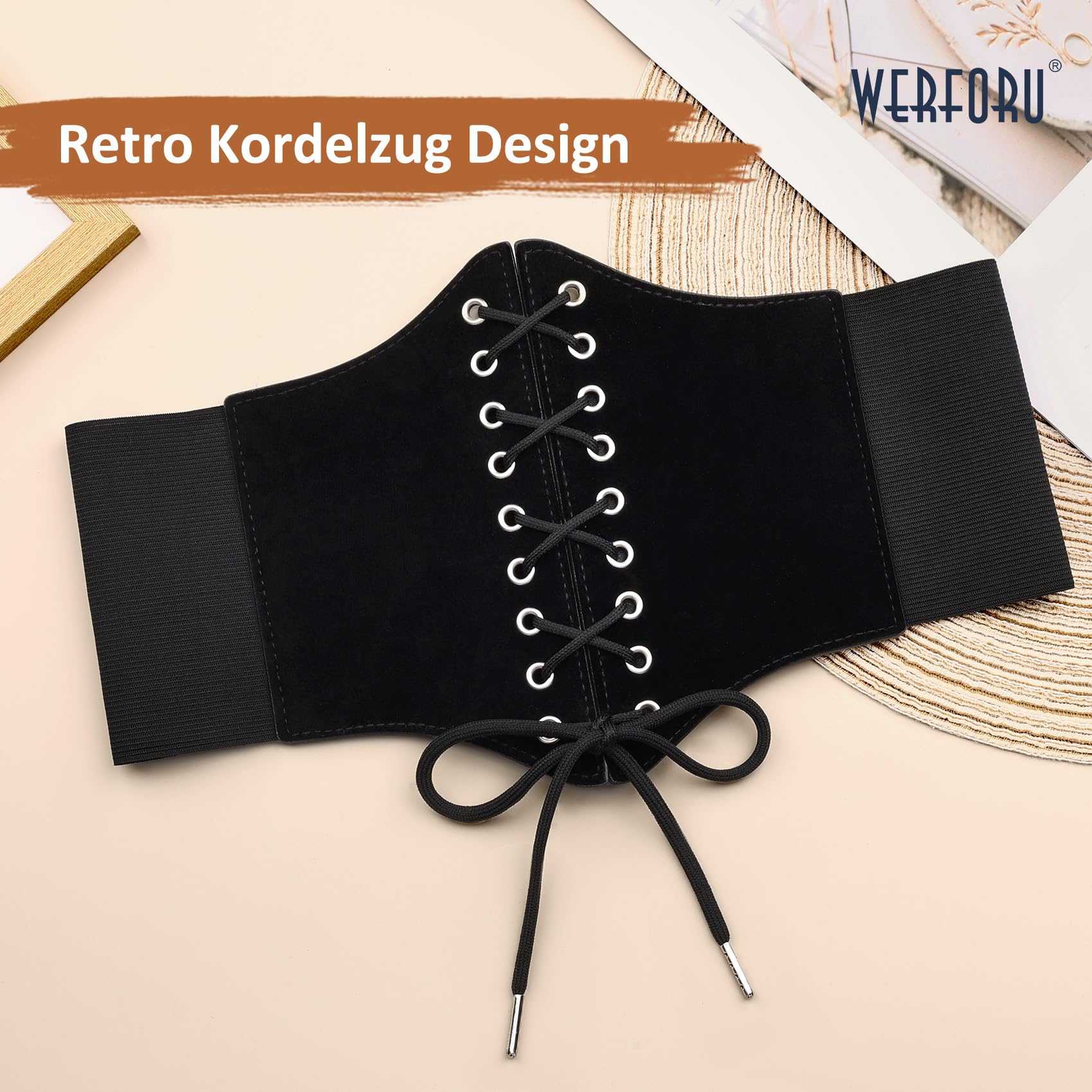 WERFORU Damski pasek Tied Waspie, szeroki pasek sznurowany, gorset, elastyczny pasek w talii