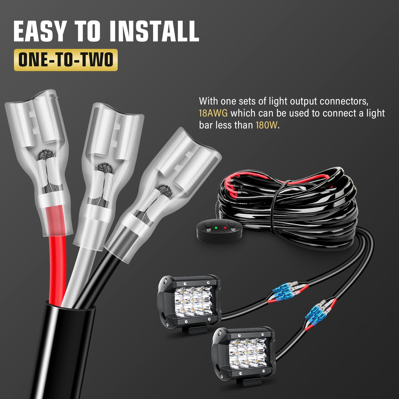 Kit de Cableado para Barra LED Multicolor (Ámbar/Blanca) - Encendido/Apagado, Relé 12V 40A, Cable Automotriz 18AWG con Fusible de Hoja, Luces Niebla/Trabajo, Off-Road, ATV, SUV (para 2 luces)