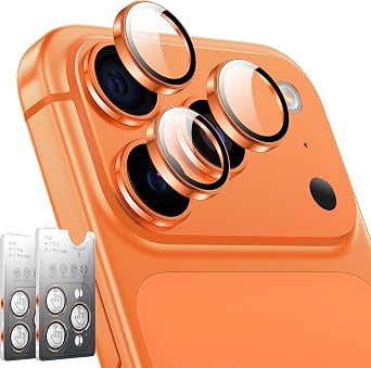 LK 2 Pack for iPhone 17 Pro/17 Pro Max Camera Lens Protector, Cosmic Orange | Top 9H+ Military Grade Shatterproof] One-Click Installation, Ultra-Tough HD, Individual Lens Protectors Scratch-resistant