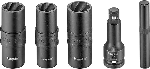 Miniatura 2 de Juego de 5 llaves de vaso con extractor de pernos dañados de 12 pulgada, con extensión de 3 pulgadas y una barra de extracción de tuerca redondeada,