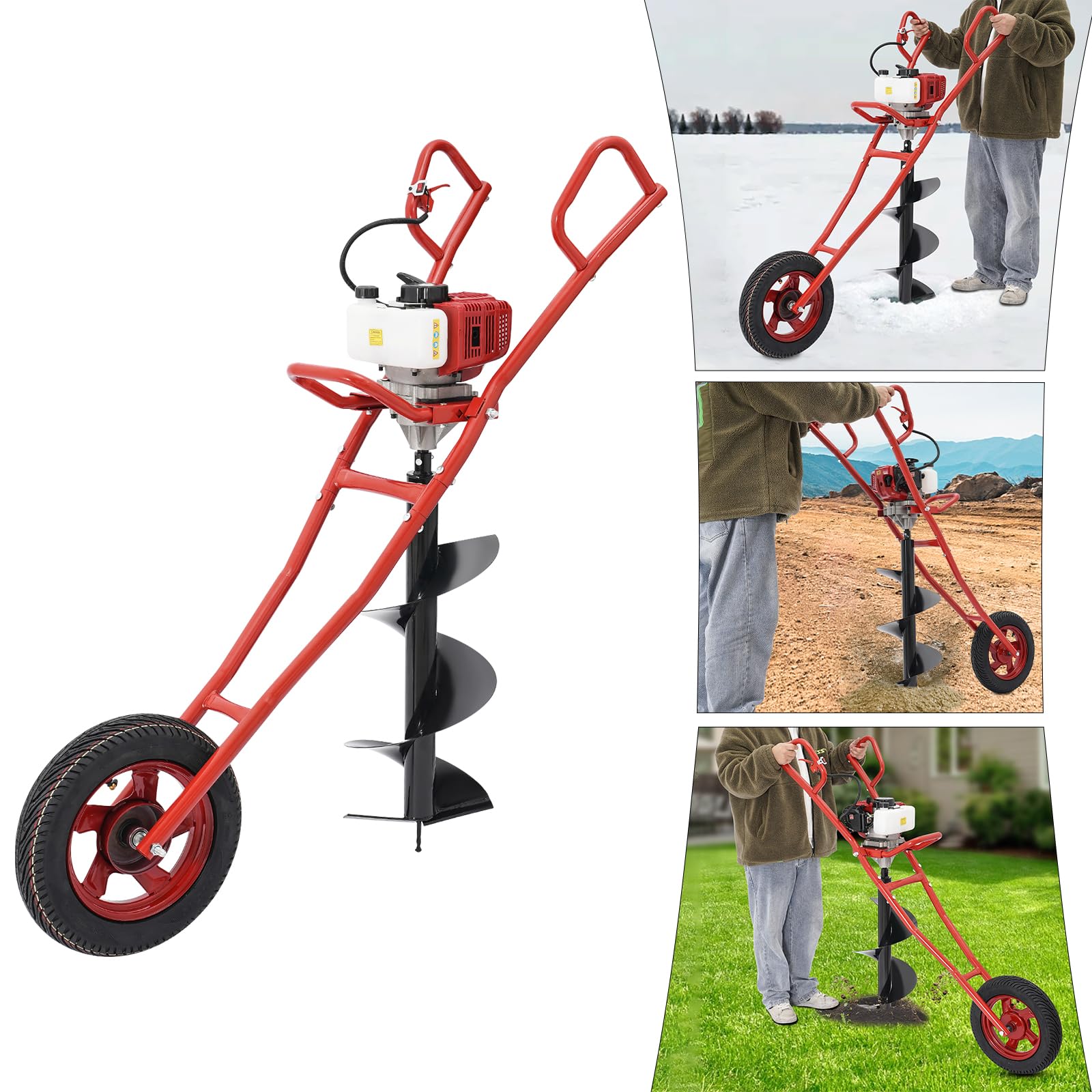 52CC - Trapano a colonna a due tempi, 1,46 kW, trapano da giardino con carrello manuale, trapano a benzina a due tempi, adatto per lavori di perforazione in giardino e di perforazione