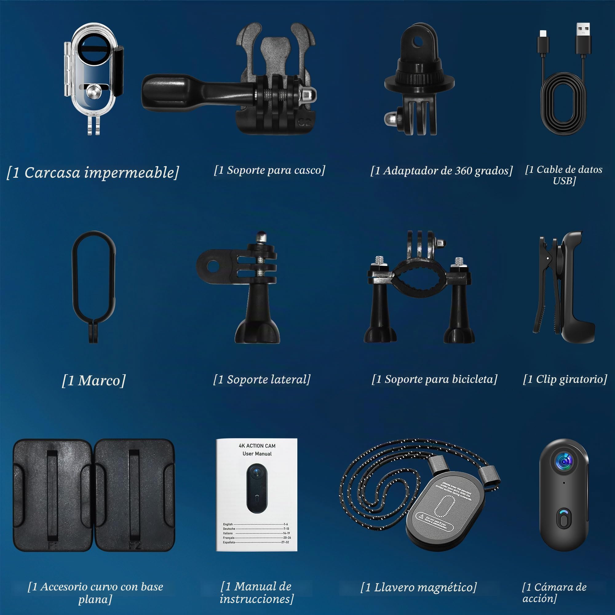 Mini Action Cam WiFi, cámara submarina 4K, resistente al agua hasta 30 m, manos libres, apto para cualquier lugar, cámara de casco de 360°, para motocicleta, bicicleta, bodycam, mini cámara