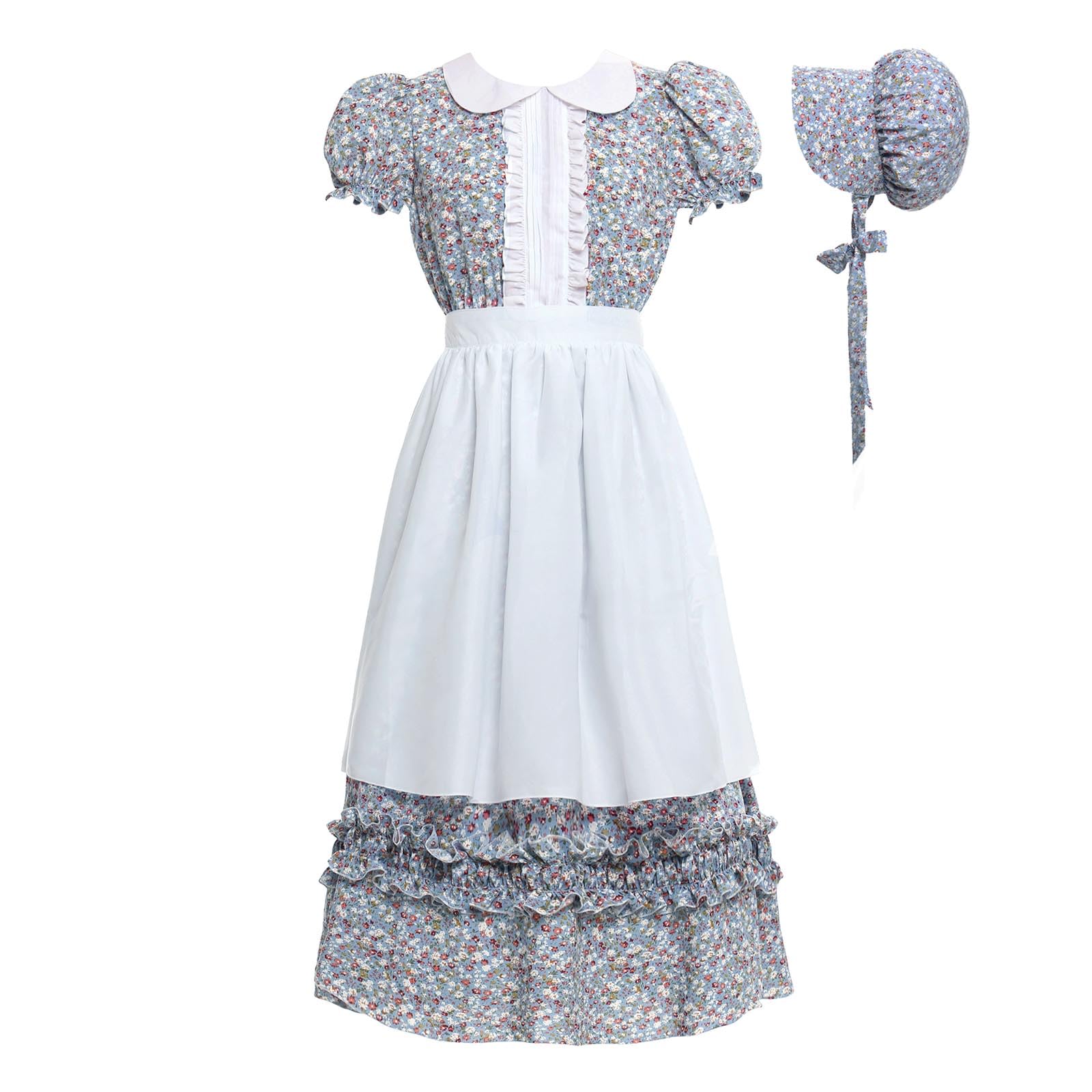 Vibsion Women Pioneer Colonial Dress Floral Prairie Dresses Pilgrim Costume