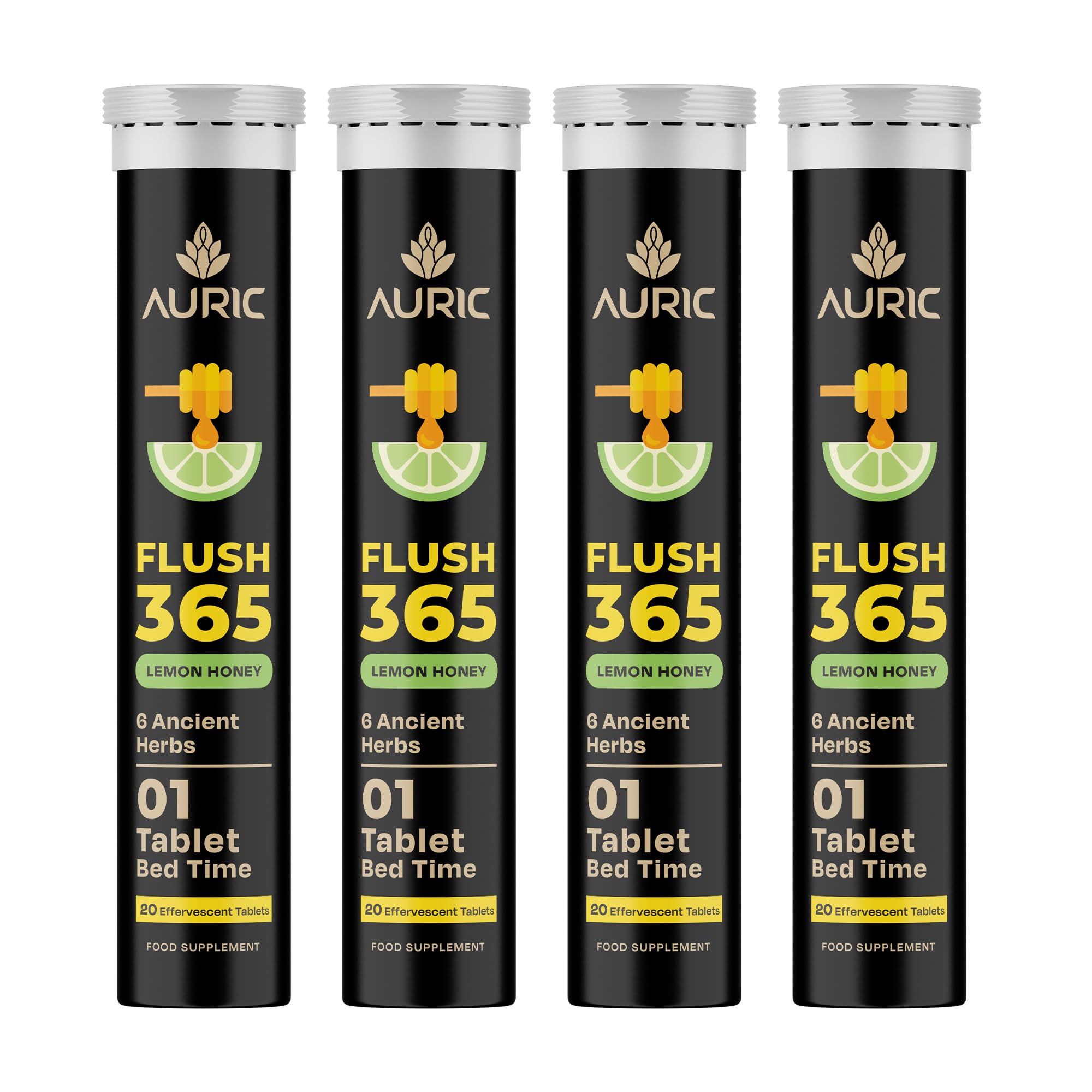 AuricFlush365 Effervescent 80 Tablets with Triphala, Isabgol, Castor Oil & Senna | Honey Lemon Flavor | Plant-Based Supplement