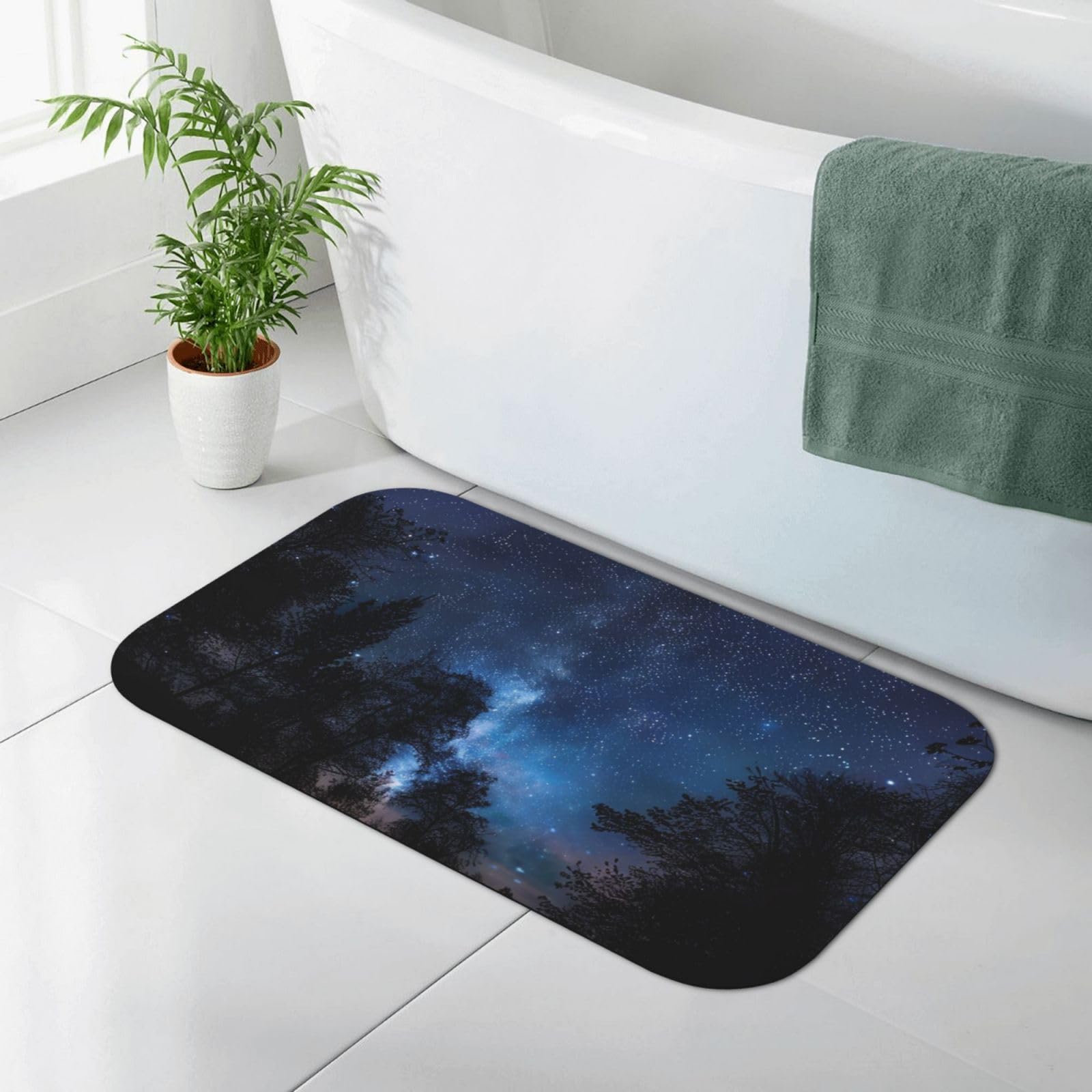 Tapis de salle de bain imprimé arbre la nuit antidérapant déco nature