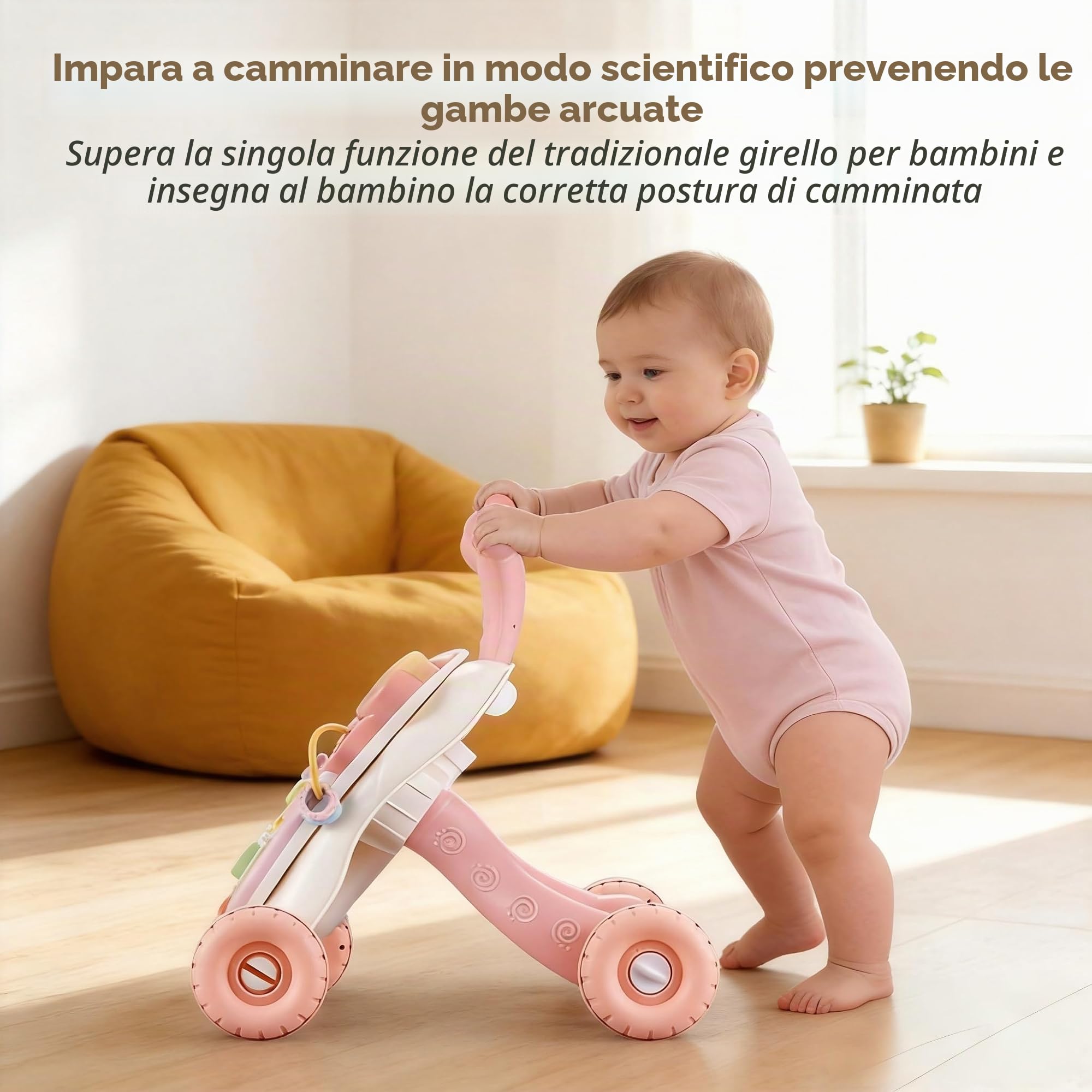 Primi Passi per Bambini, Centro attività precoce per bambini seduti e in piedi, regolabile Baby Walker (rosa)