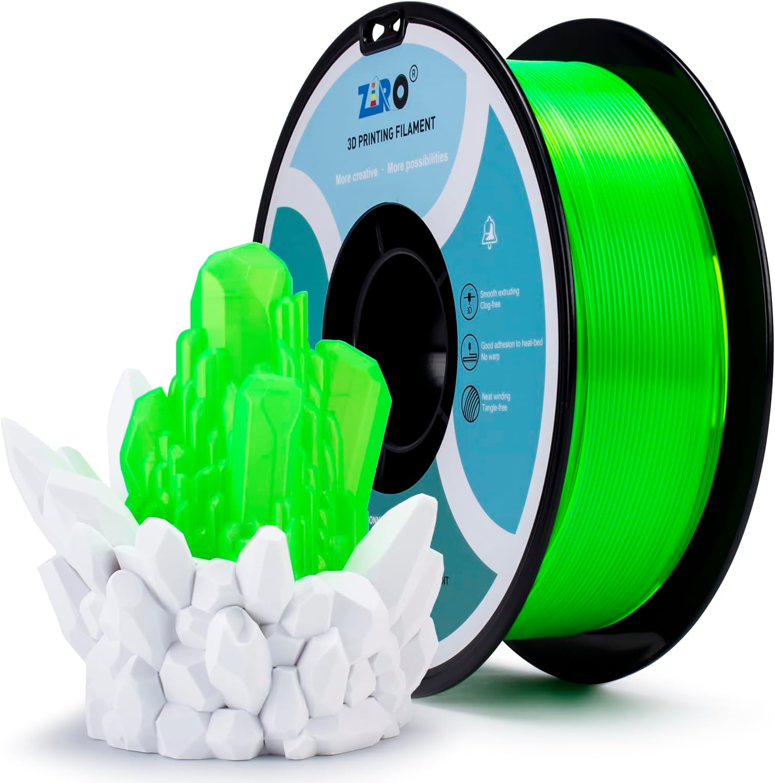 ZIRO PLA 3D Printer Filament, 1.75mm Translucent 3D Printing Filament, Fit for Almost All FDM Printers, Dimensional Accuracy +/- 0.03mm, 1KG/2.2lbs Bright Color PLA, Translucent Fluo Green