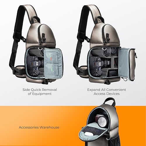 Miniatura 5 de K&F Concept Bolsa cruzada para cámara, mochila impermeable para cámara DSLRSLRSLRsin espejo, bolsa de fotografía con soporte para trípode compatible