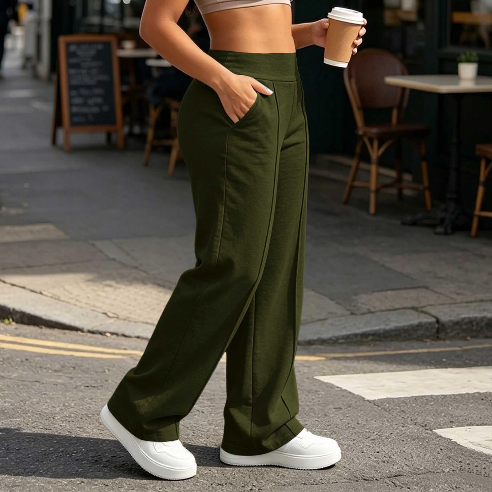 Generico Pantaloni Tuta Donna Pantaloni Lunghi a Vita Alta Pantlone Cotone con Coulisse Regolabile Leggeri e Comodi Pantalone da Corsa con Tasche Tinta Unita Pants Baggy per Jogging Fitness Sport