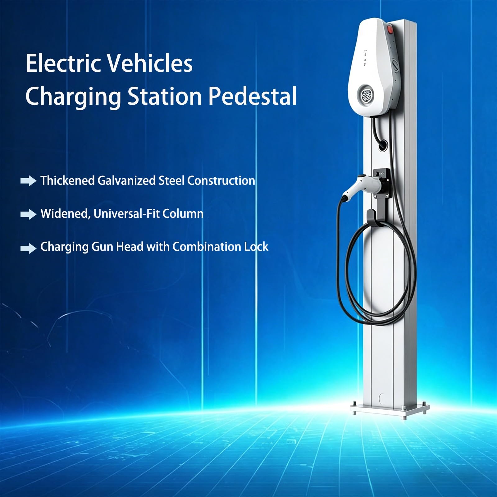 Supporto per Stazione di Ricarica EV,Stazione di Ricarica Universale per Esterni,con Serratura a Combinazione Colonna in Acciaio Zincato Addensato Impermeabile e Antiruggine(White)
