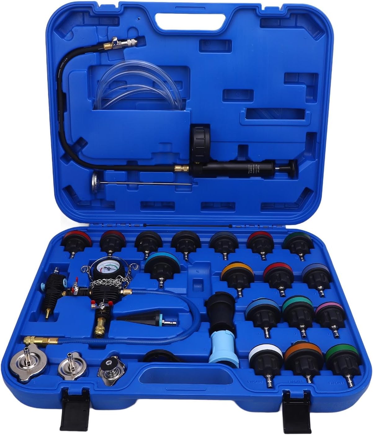 28 Piece Radiator Coolant Pressure Tester Kit – Vacuum Refill & Leak Detection Tool for Automotive Cooling Systems
