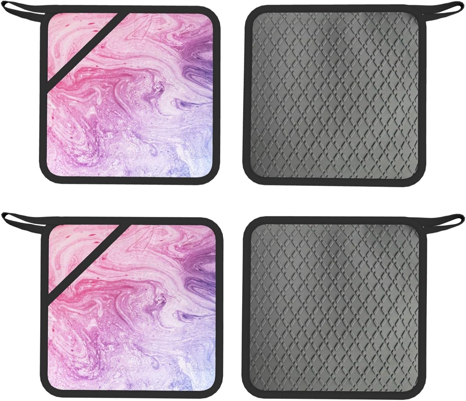 Colorful Marble Pastel Blue Purple Oven Mitts and Pot Holders Set of 4 Heat Resistant Kitchen Gloves with Silicone Palm Hot Pads for Baking Cooking Grilling BBQ