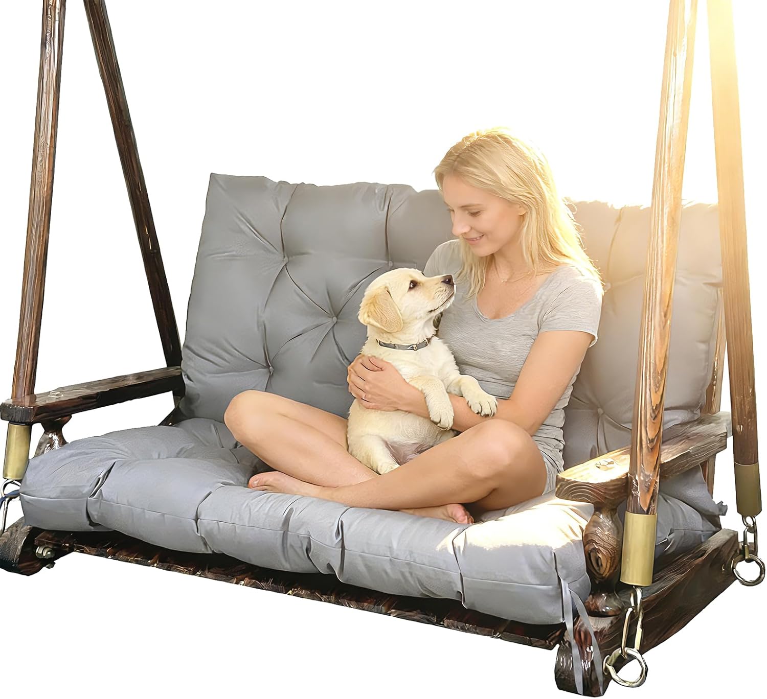 Porch Replacement Swing Cushions for Outdoor: 2-3 Seater Garden Waterproof Patio Bench Cushion with Ties - 4" Thick Swing Chair Cushion for Backyard Furniture Loveseat