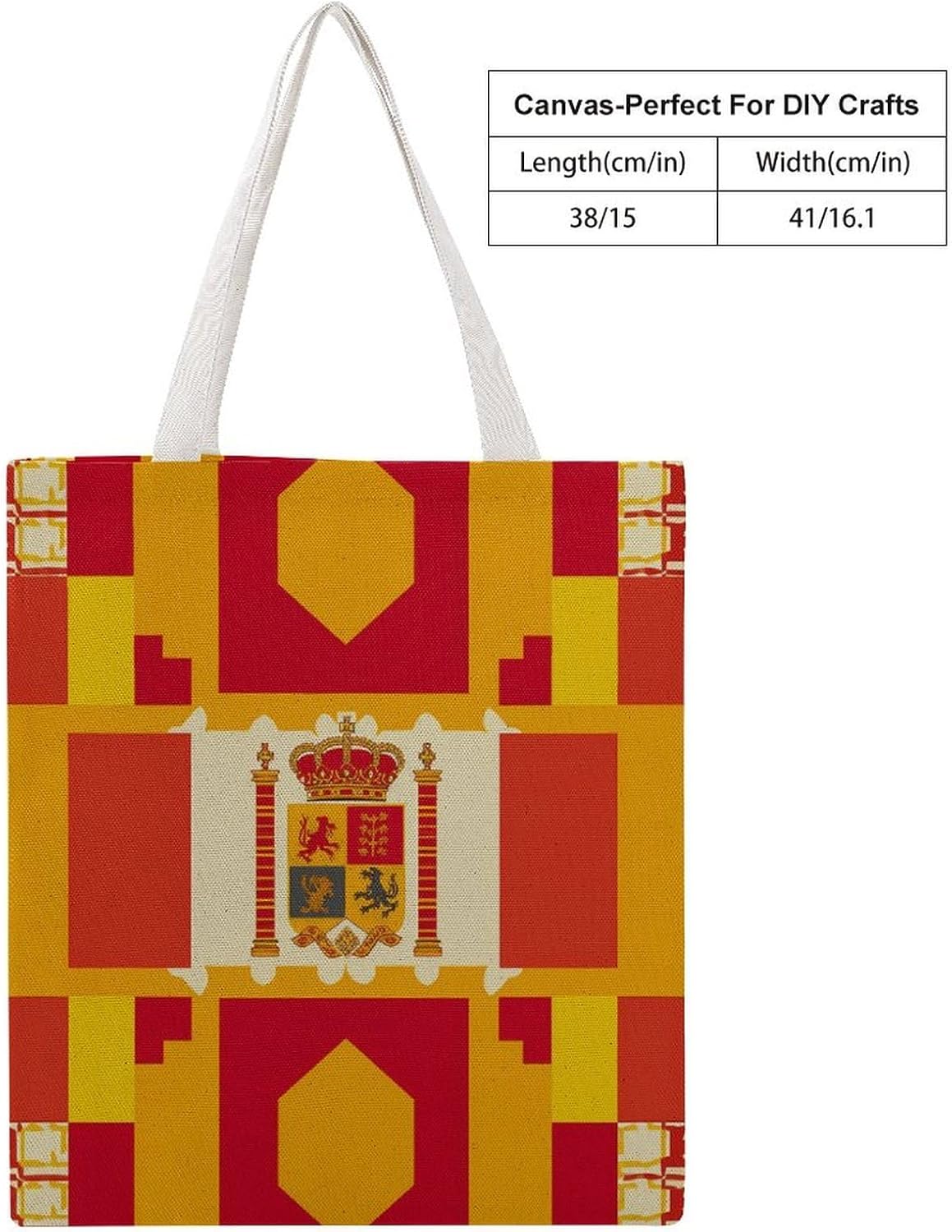 Canvas Tote Bag 16x15 In Lightweight Foldable Shoulder Hobo Purse | Spanish Flag, Casual Tote with 10" Strap, Everyday Carryall, for Travel Work Grocery Shopping Beach Mark Gym Yoga