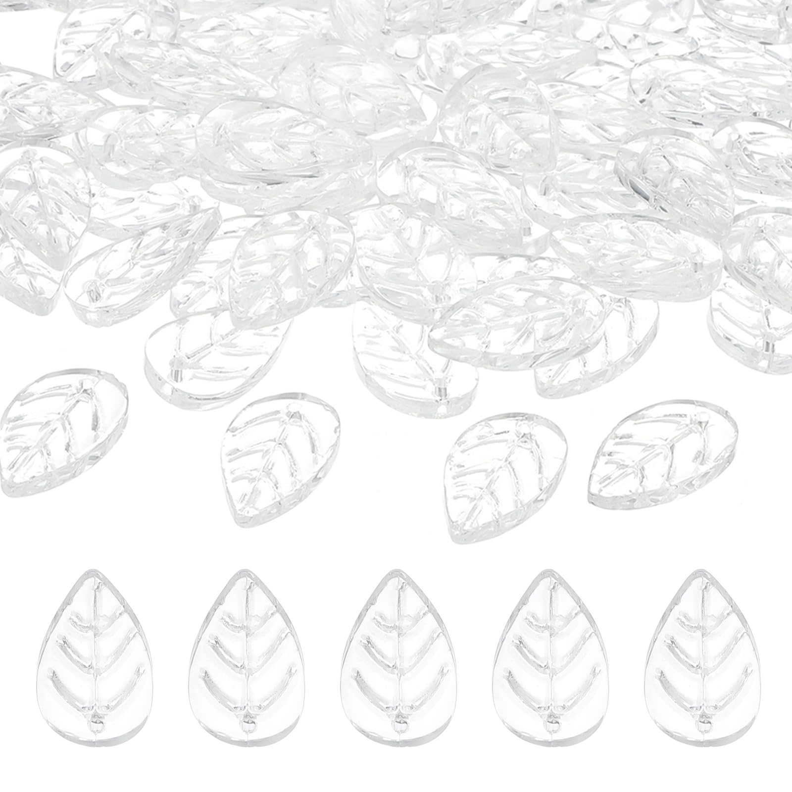 PATIKIL Leaf Beads, 50Pcs Crystal Translucent Czech Glass Beads for DIY Jewelry Making Bracelets Necklace White