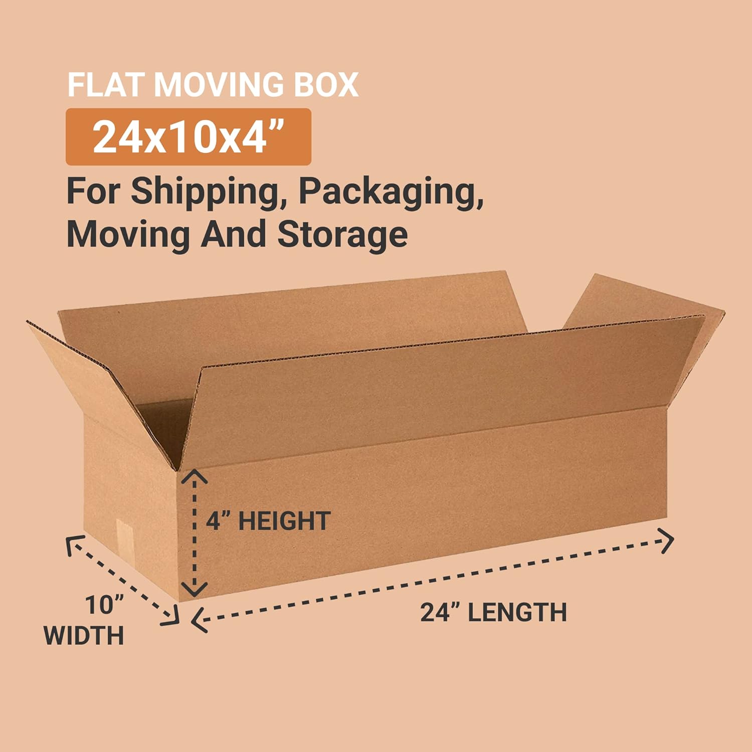 BOX USA Ship Now 24 x 10 x 4" Flat Corrugated Boxes 24"L x 10"W x 4"H, Pack of 25 | Shipping, Packaging, Moving, Storage Box for Home or Business, Strong Wholesale Bulk Boxes