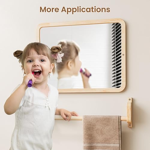 Miniatura 7 de Woodtoe Espejo Montessori con barra, juguetes de tracción para bebé, marco de madera natural y barra de dominadas para bebés, espejo pequeño