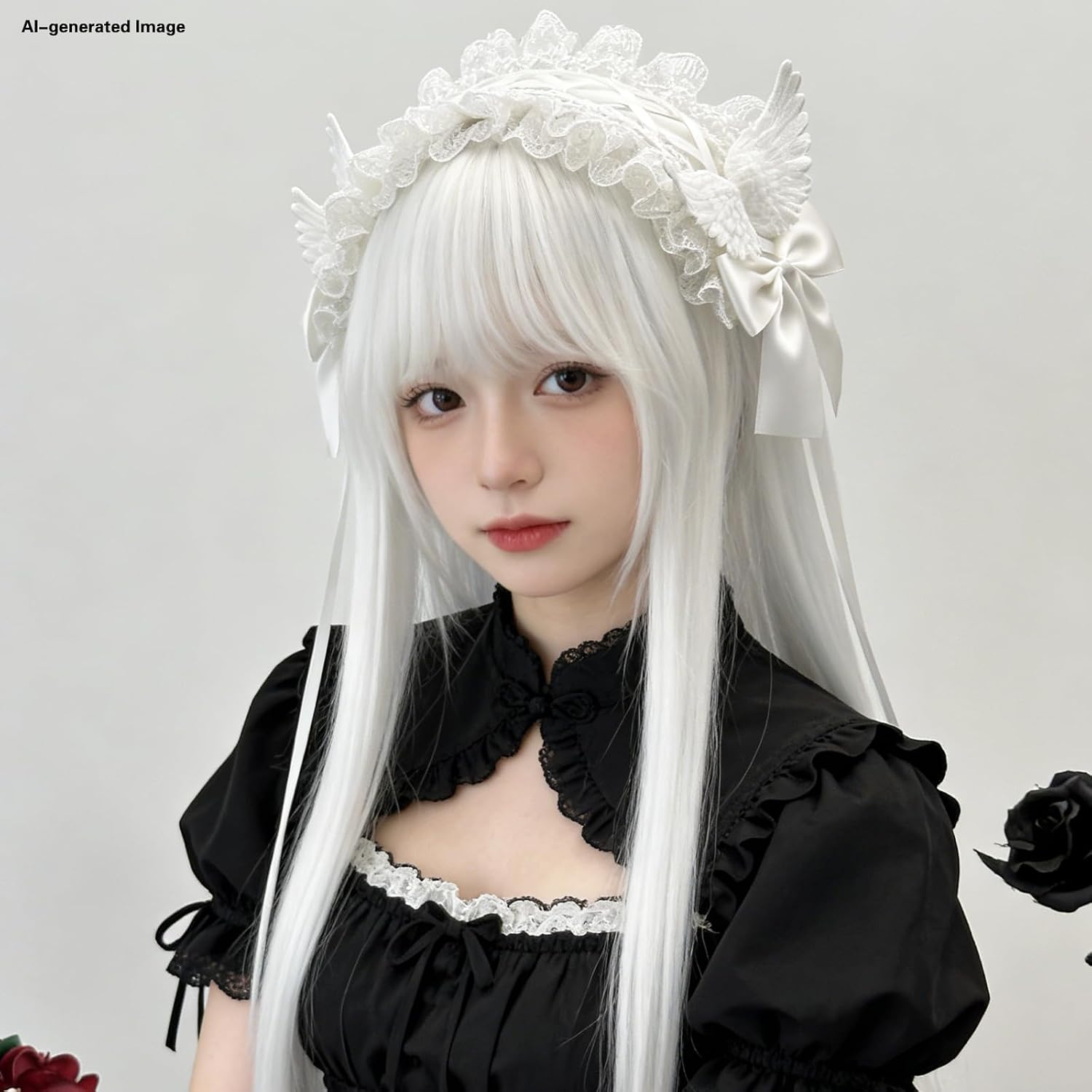 Lolita Headband with Bow and Wing–Gothic Lolita Hair Accessories Maid Headpiece for Lolita Dress &Cosplay (Black)