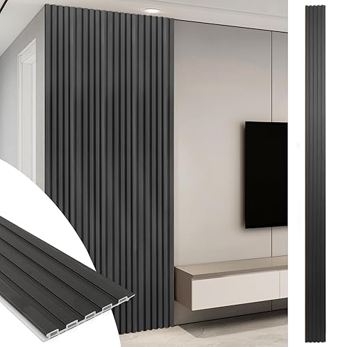 Art3d WPC Slat Wall Panels, 8-Pack 108 x 6 Inch 3D Wall Accents for Interior Wall Decor, Living Room, Bedroom, Black