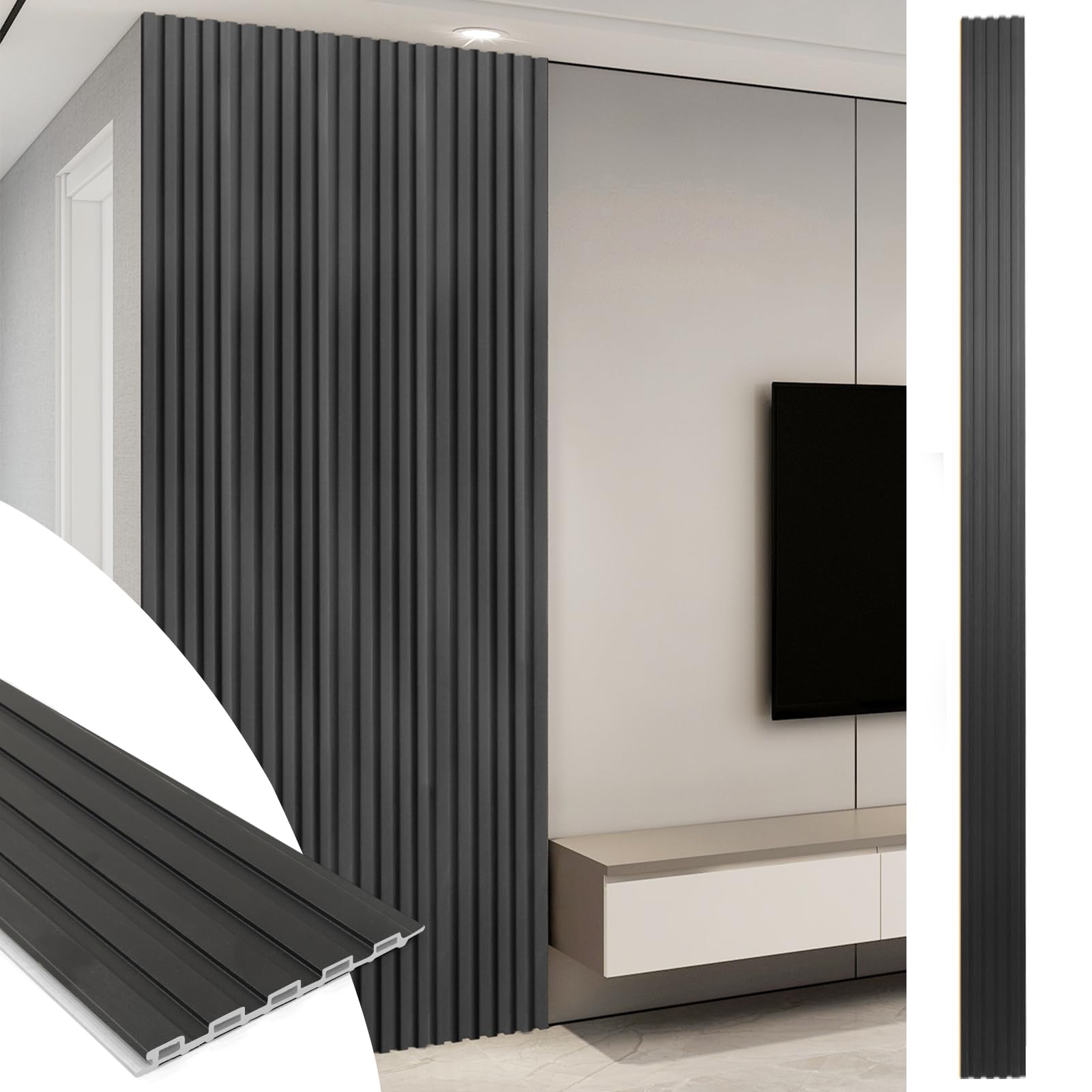 Art3d WPC Slat Wall Panels, 8-Pack 108 x 6 Inch 3D Wall Accents for Interior Wall Decor, Living Room, Bedroom, Black