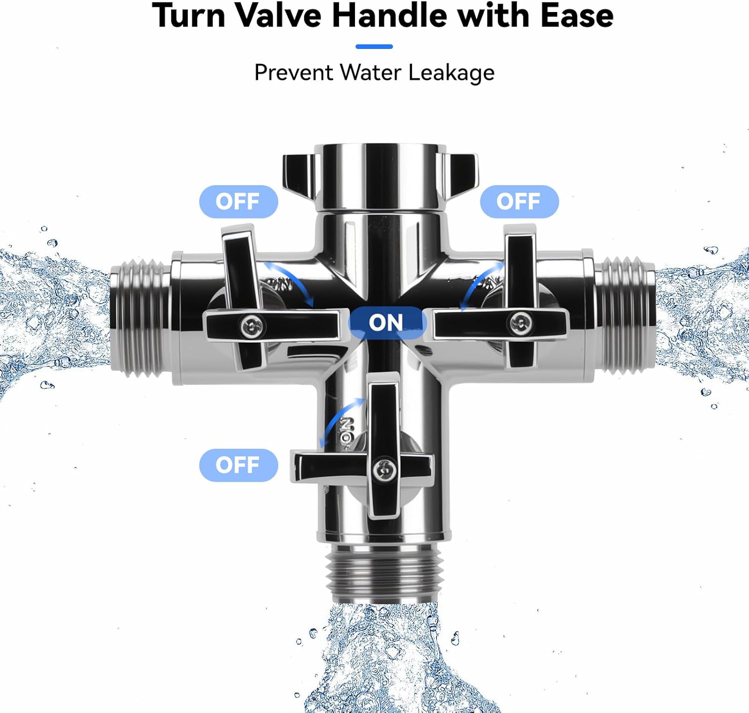 Solimeta 3-Way Heavy Duty Garden Hose Splitter with 3 Anti-Kink Hose Protectors, 3/4" Faucet Connector with 3 Individual Shut-Off Valves, Solid Brass Construction, Chrome Plated