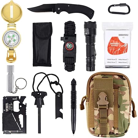 Amazon Ephram サバイバルセット 12点セット サバイバルキット 救急セット 緊急サバイバルツール サバイバルグッズ コンパクト 携帯 収納便利 マルチツール 補助ツール 防災用品 折りたたみナイフ 非常用品 多機能ツール 事故応急工具キット サバイバルツールセット