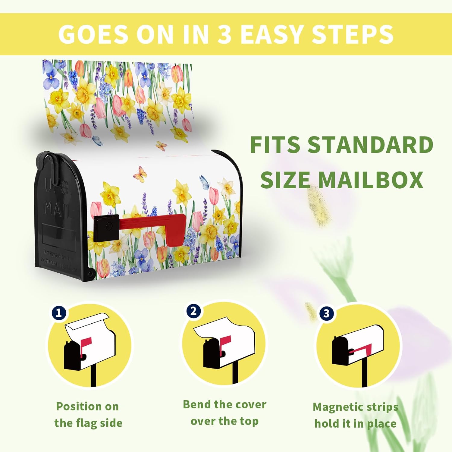 Spring Mailbox Cover Daffodil Tulips Flower Magnetic Mailbox Covers Standard Size 21x18 Inch Summer Colorful Floral Letter Post Box Wraps for Garden Outdoor Decor