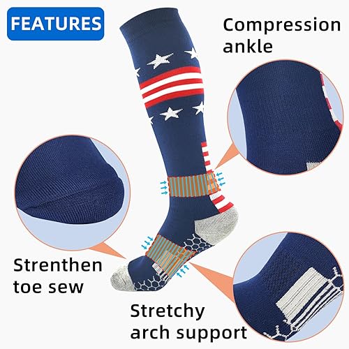 Miniatura 3 de Calcetines deportivos hasta la rodilla con bandera americana para béisbol, fútbol, sóftbol, fútbol