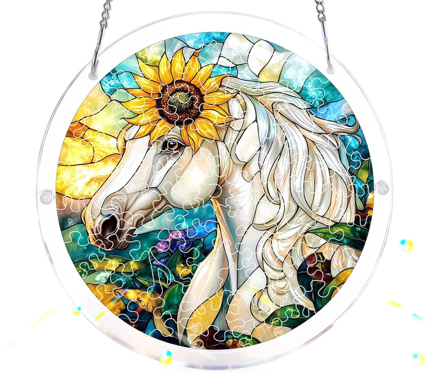 Horse Acrylic Jigsaw Puzzles Suncatcher, 8.2 Inch Window Hanging Suncatcher Acrylic Puzzle, DIY Home Decor Art Gift