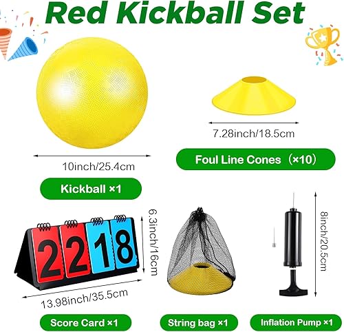 Miniatura 3 de Jenaai Juego de 18 piezas de kickball deportivo que incluye bola de parque infantil de 10 pulgadas, 5 bases de goma para lanzar, bomba de bola,
