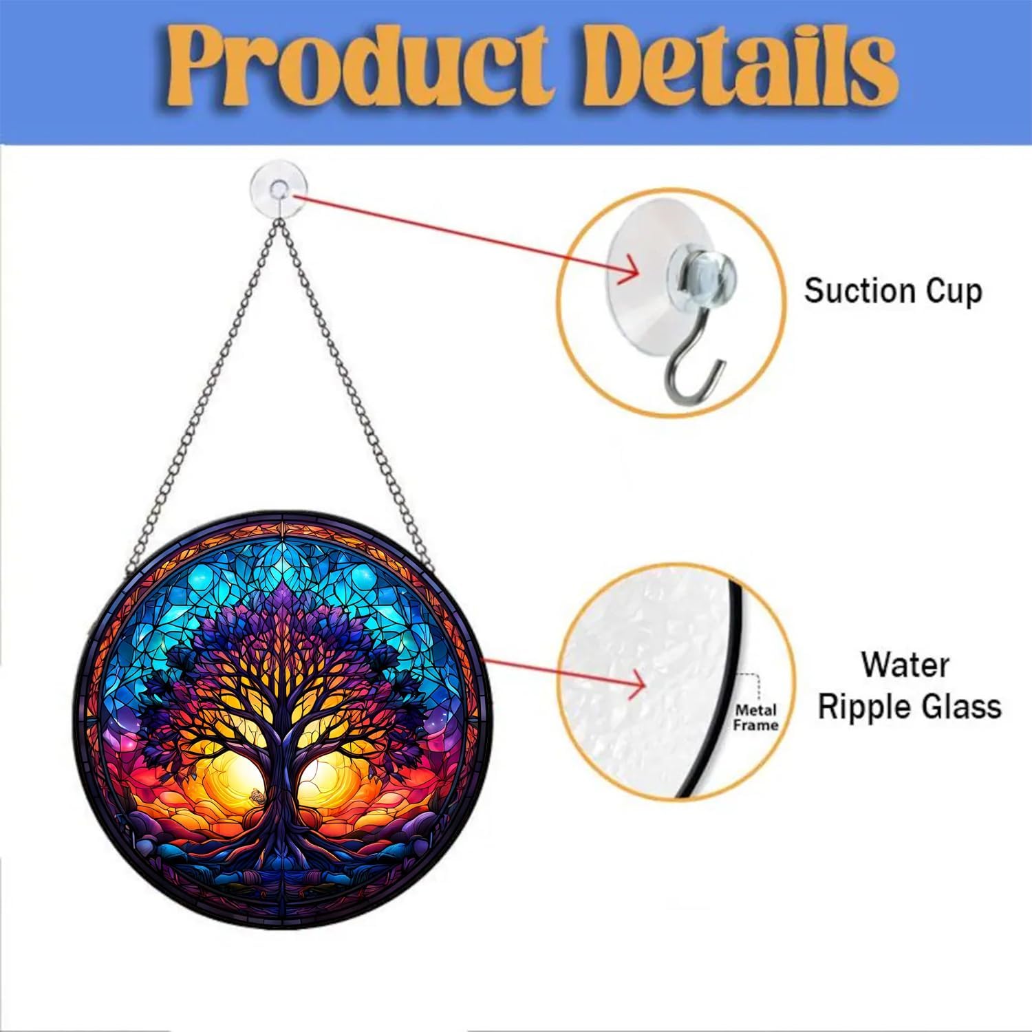 Colorful Tree of Life Suncatcher -7.9 in Stained Glass Window Hanging Catcher Garden Decor - Image 6
