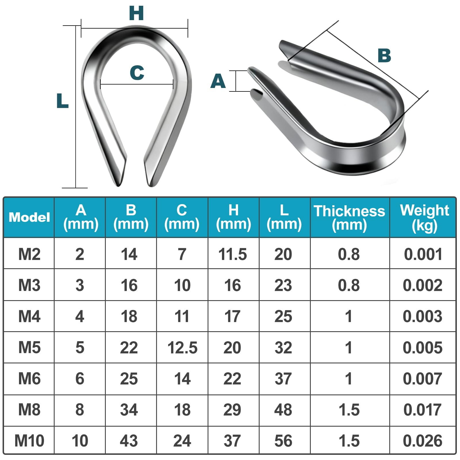 30PCS Coudre de Câble en Acier Inoxydable Dé à Coudre Câble Acier, Gréement Marin Résistant à La Corrosion, Boucle Sécurisée pour Applications de Voile et Marin (M10)