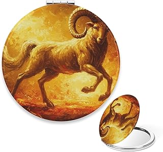 Compact Mirror Vintage, Golden Aries Goat Oil...
