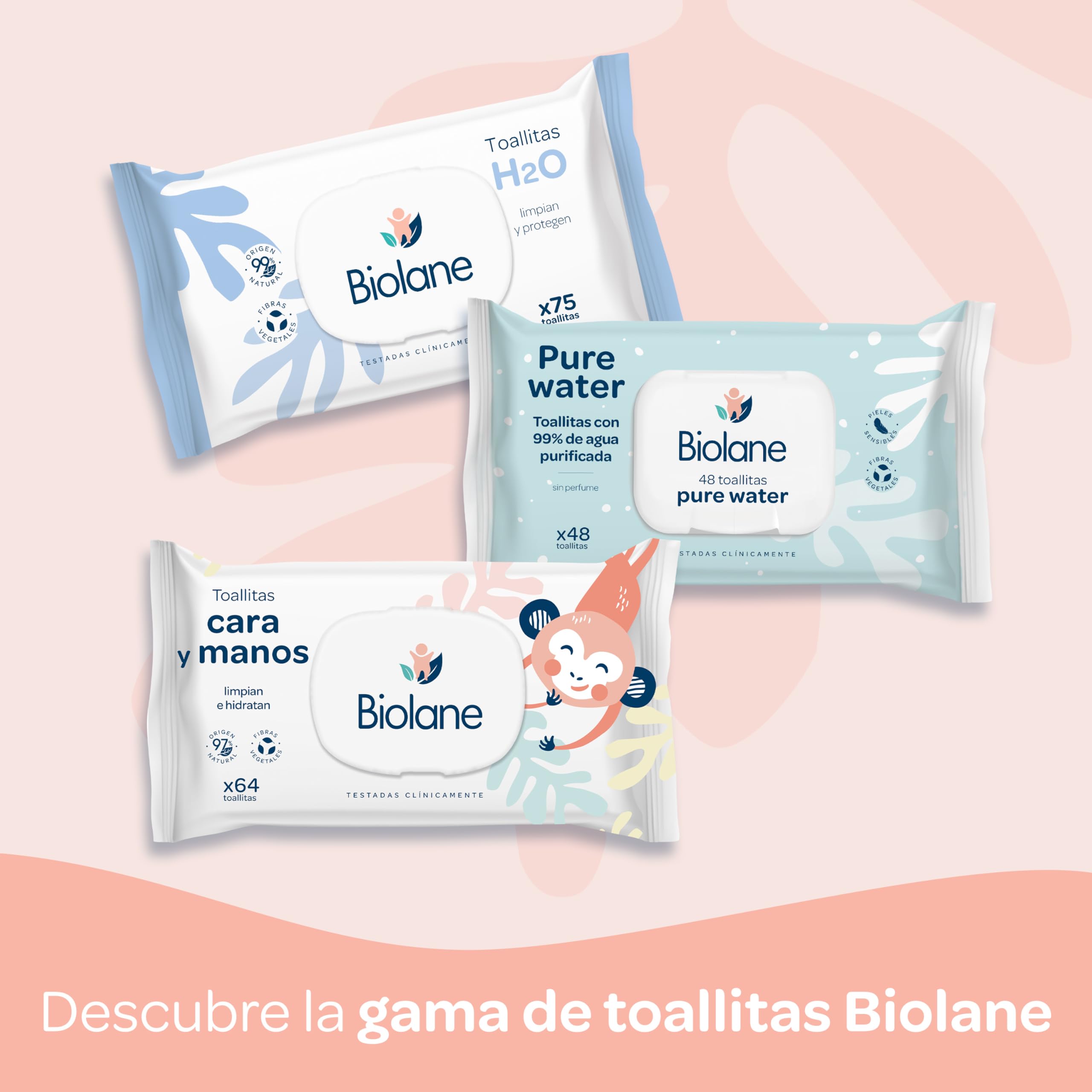 Biolane - Toallitas Cara y Manos Bebé, 384 Toallitas (6 Paquetes de 64 Unidades), 97% Ingredientes Naturales, Con Tapa, Sin plástico, Limpian e Hidratan, Bebés y recién nacidos, Fabricadas en España