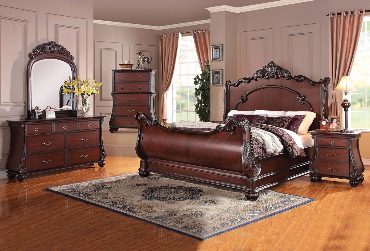 Adorn Elements Blake Cherry Solid Wood and Veneers Platform Bed with Free White Glove Delivery