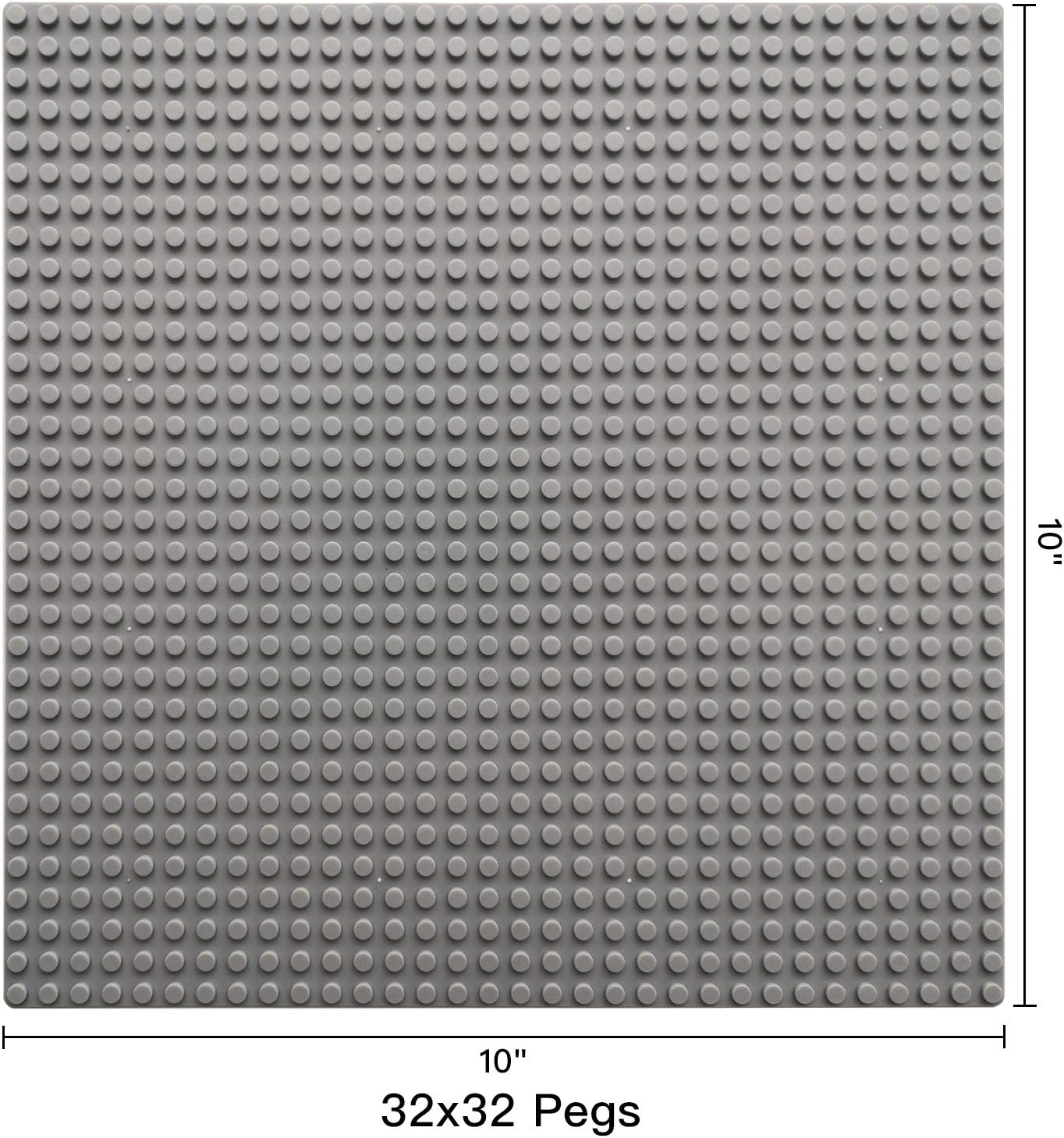 Octopbrik Classic Brick Base Plate, 10"x 10" Builing Block Platforms, 32 x 32 pegs ,6 Packs Gray Color, Compatible with Major Brands