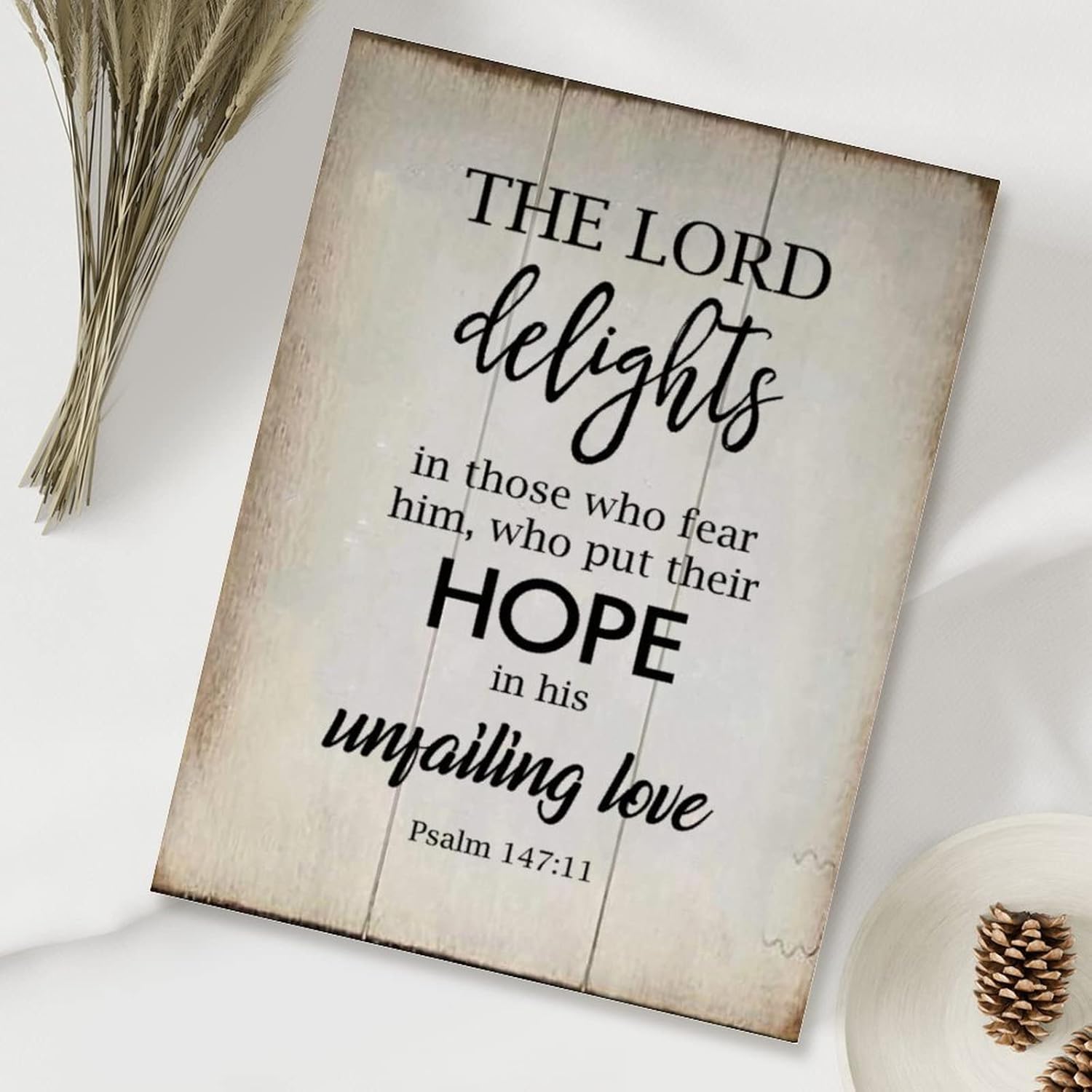 Vintage Wood Sign The Lord Delights in Those Who Fear Him Psalm 147:11 Wood Sign Wall Decor Inspirational Quotes Christian Wood Plaque Farmhouse Wall Art Decor 18x24in