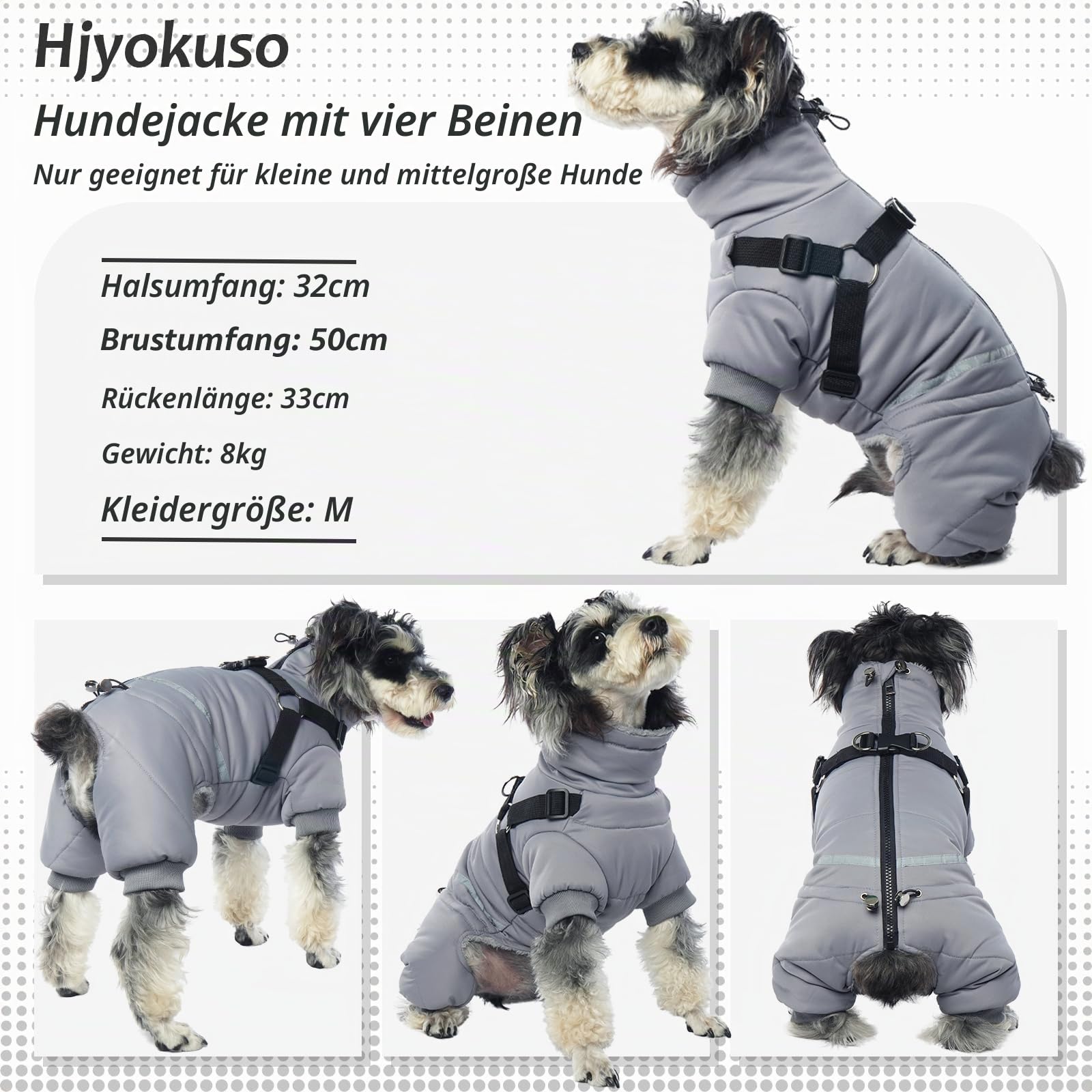 Wasserdichter Hundemantel, Hundejacke mit Geschirr, Wintermantel Hund für kleine Mittel Große Hunde, Winddichte Winterjacke Hund Outfit mit Reflektierender Streifen und Reißverschluss S-XL