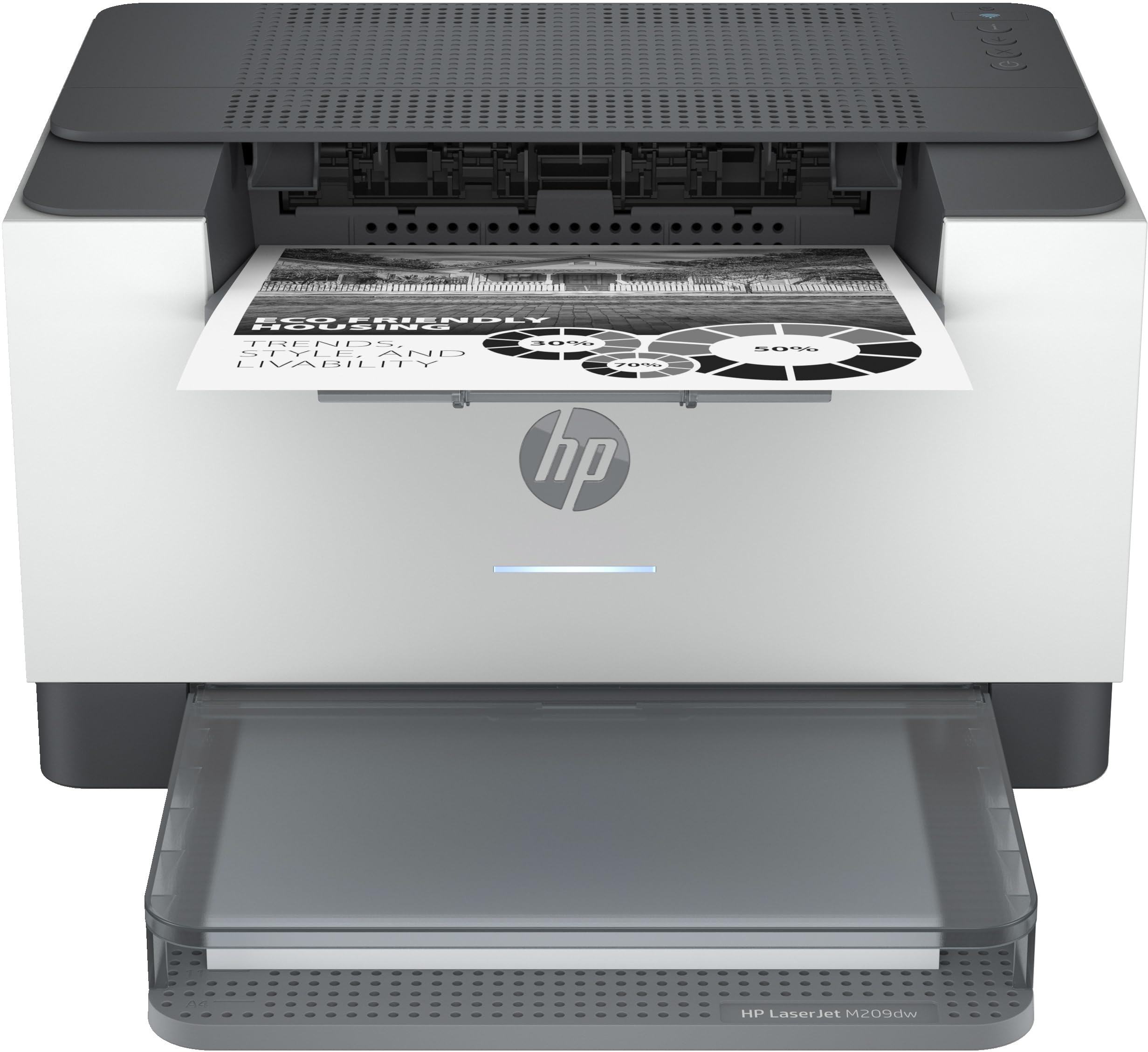 HPLaserJet M209dw, 6GW62F, A4 Single-Function Printer, Automatic Duplex Printing, Black and White, 29 ppm, USB, Wi-Fi, Ethernet, HP Smart, Fax-Free, ADF Free, LCD Icon Display, Grey