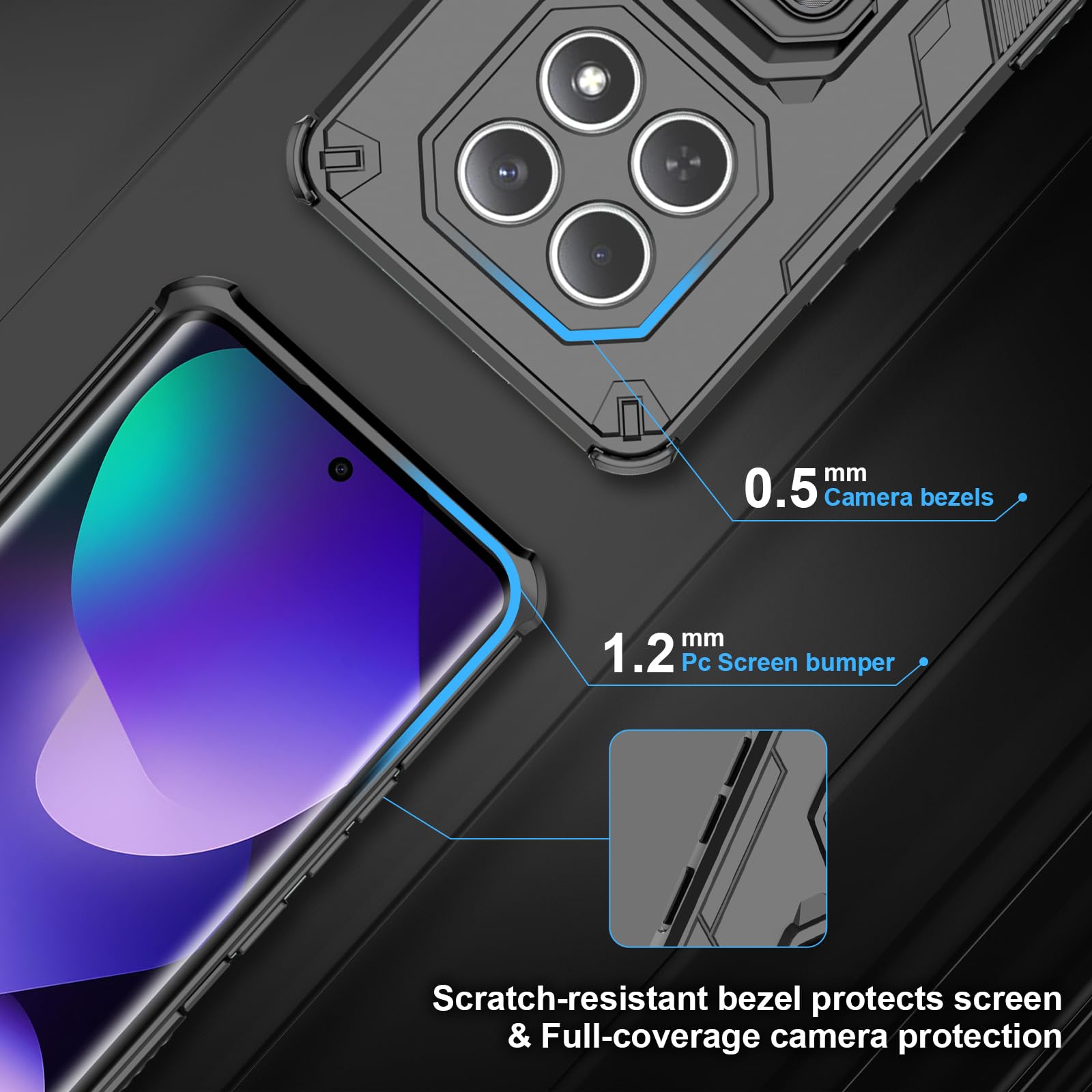 Funda para Xiaomi Redmi Note 15 Pro 5G, Carcasa Antigolpes con Soporte anular metálico, Case Protectora de Grado Militar, Azul — view 286