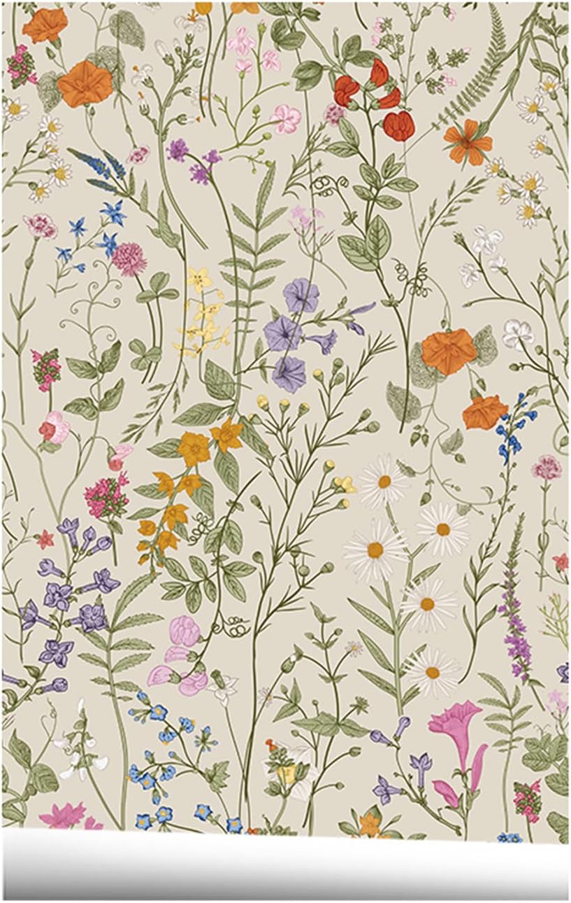 Self Adhesive Colorful Floral Drawer Liner Contact Paper Shelf Liner Decorative Peel and Stick Floral Wallpaper forWalls Furniture Cabinets Table Decal 17.7X117 Inches