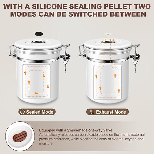 Miniatura 9 de ShanSon Recipiente hermético de café de acero inoxidable con válvula de liberación de CO2 y recipiente de café para granos, molidos, azúcar, harina,